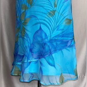 Bright Blue Leaf Patterned SCARLETT Long Summer Dress